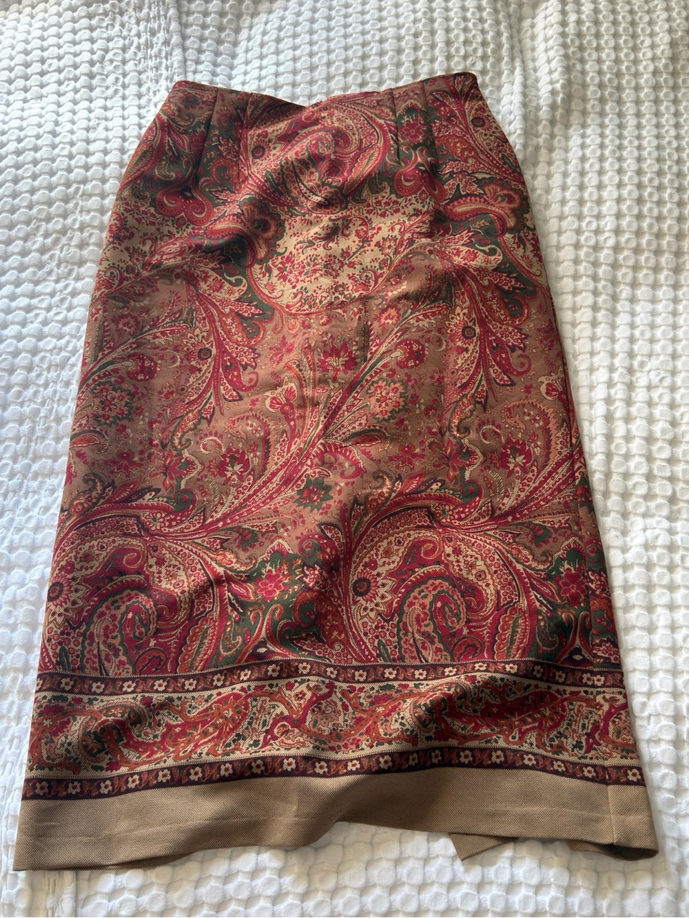 Briggs New York Red Paisley Maxi Skirt with Tan Hem